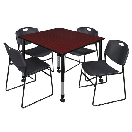 Regency Tables > Height Adjustable > Square Mobile Table & Chair Sets, 48 W, 48 L, 23-34 H, Mahogany TB4848MHAPCBK44BK